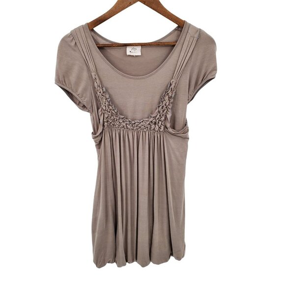 Pitaya Womens Bubble Hem Mini Dress Juniors Size M Gray Stretch Boho Casual - Picture 3 of 12